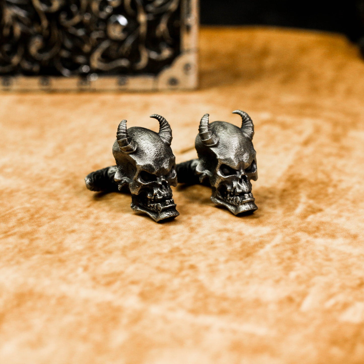 Spirit Skull Cufflinks, Horned Devil - 925 Sterling Silver Handmade