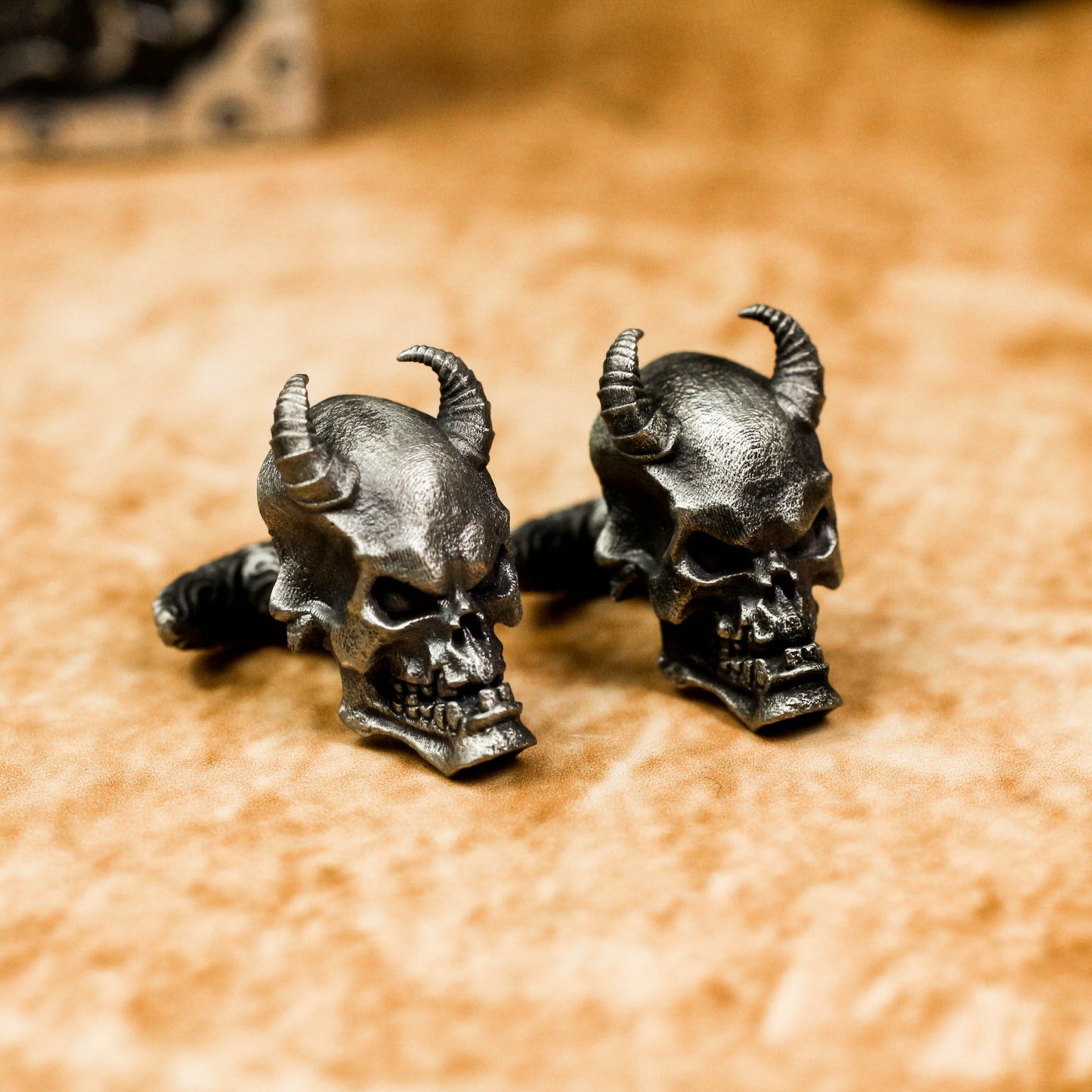 Spirit Skull Cufflinks, Horned Devil - 925 Sterling Silver Handmade