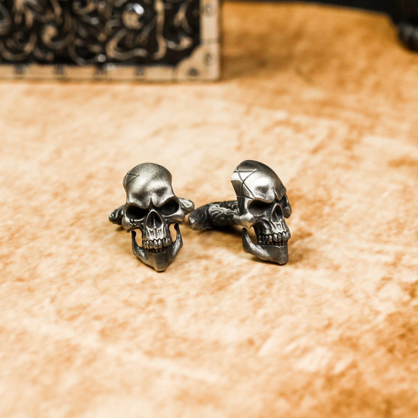 Detailed Skull Cufflinks, 925 Silver Handmade
