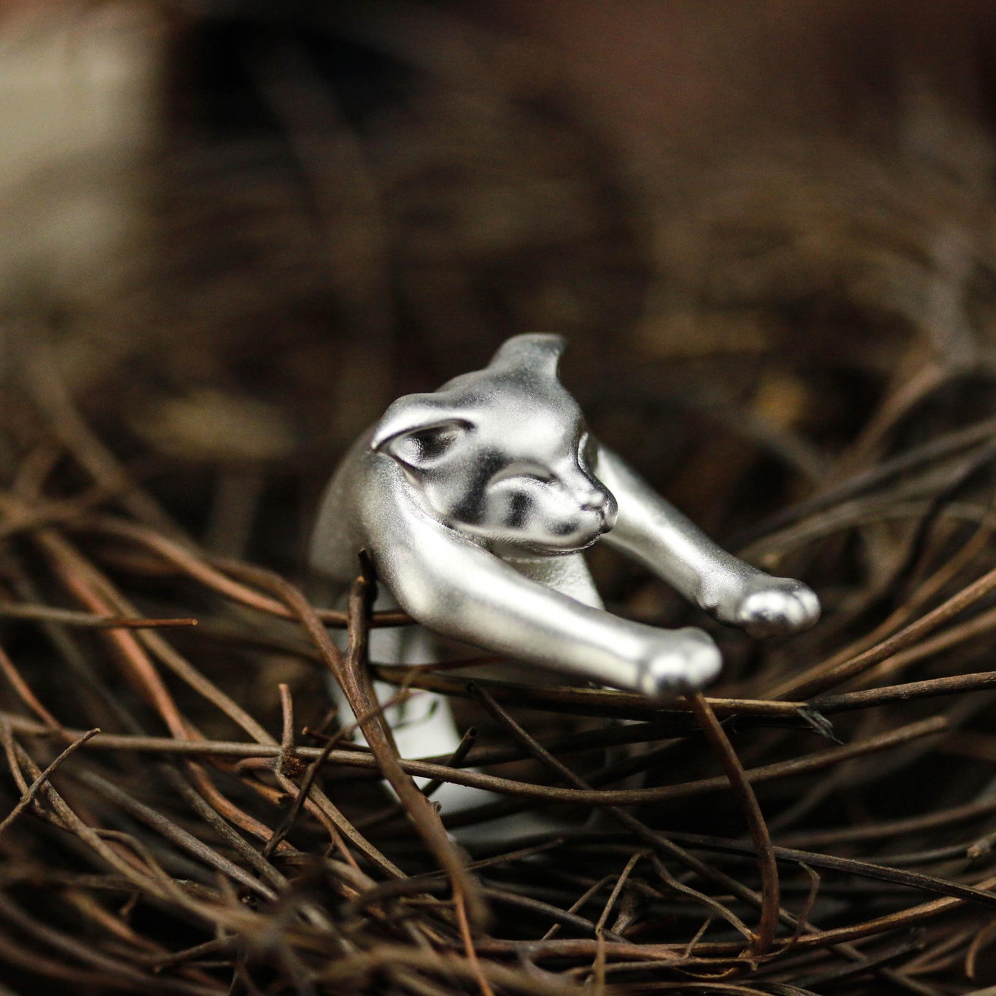 Stretching Cat Ring ââ‚?925 Sterling Silver Handmade Whimsical Animal Jewelry