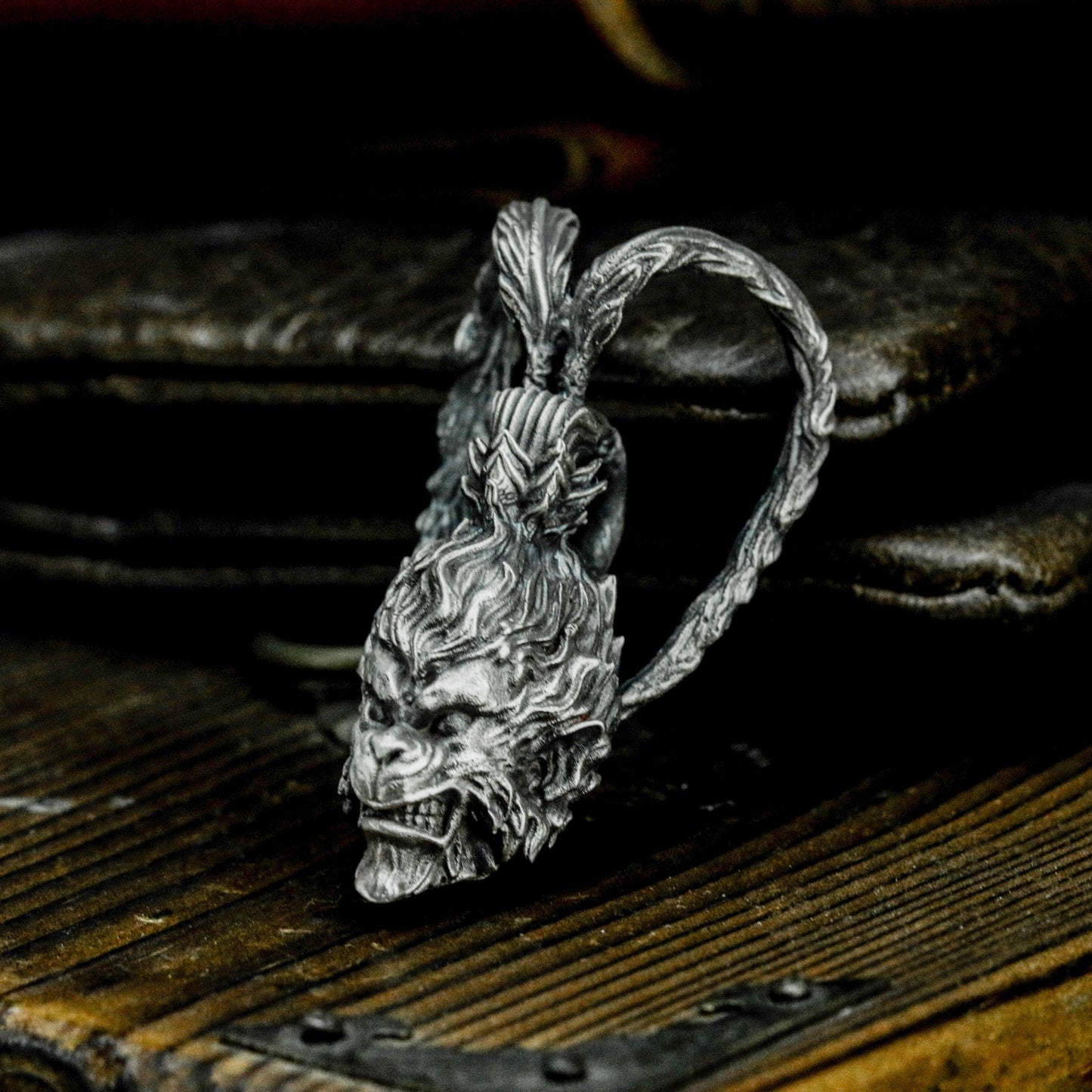 Angry Monkey King Skull Pendant - 925 Sterling Silver Handmade