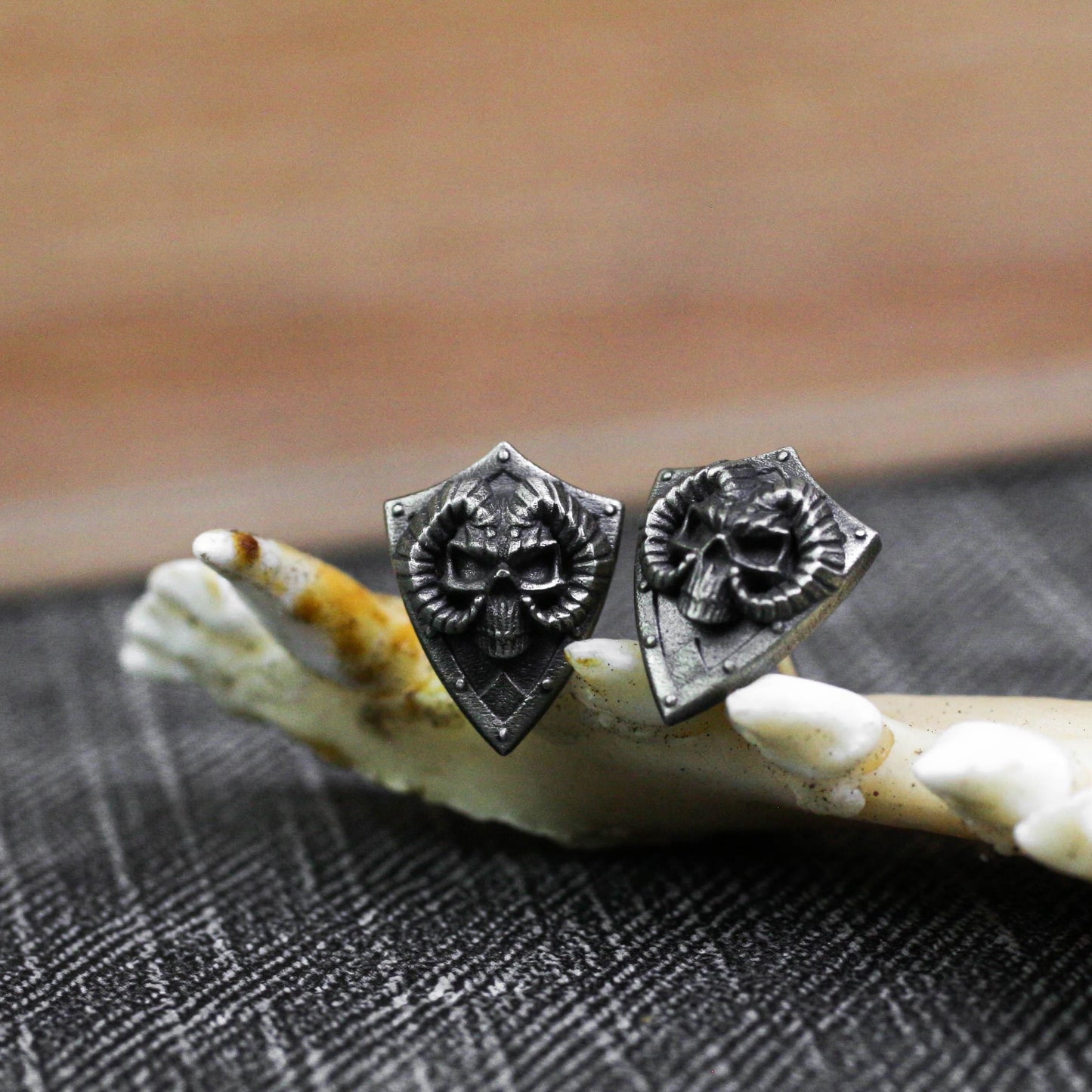 Ram Skull Shield Earrings - 925 Sterling Silver Handmade