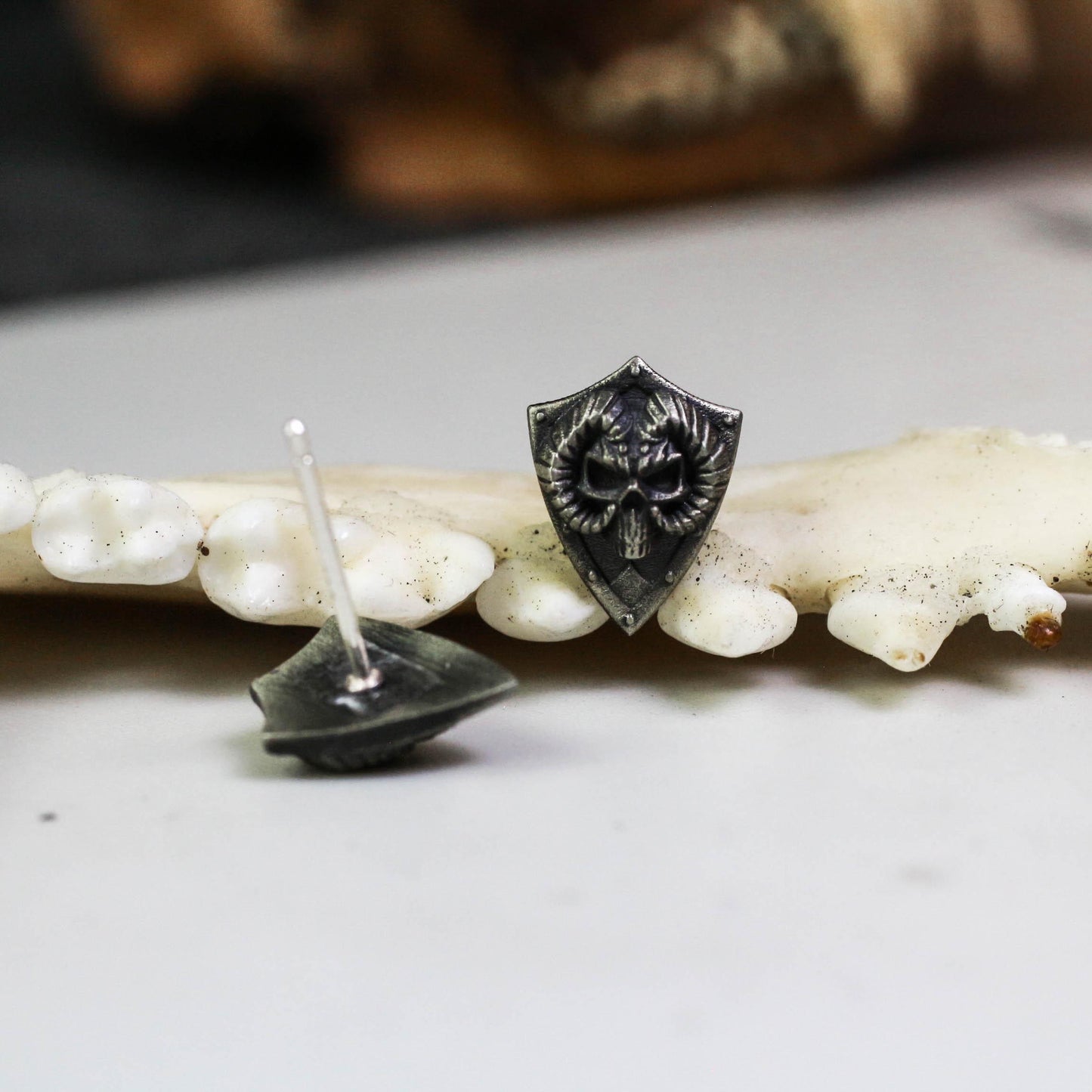 Ram Skull Shield Earrings - 925 Sterling Silver Handmade