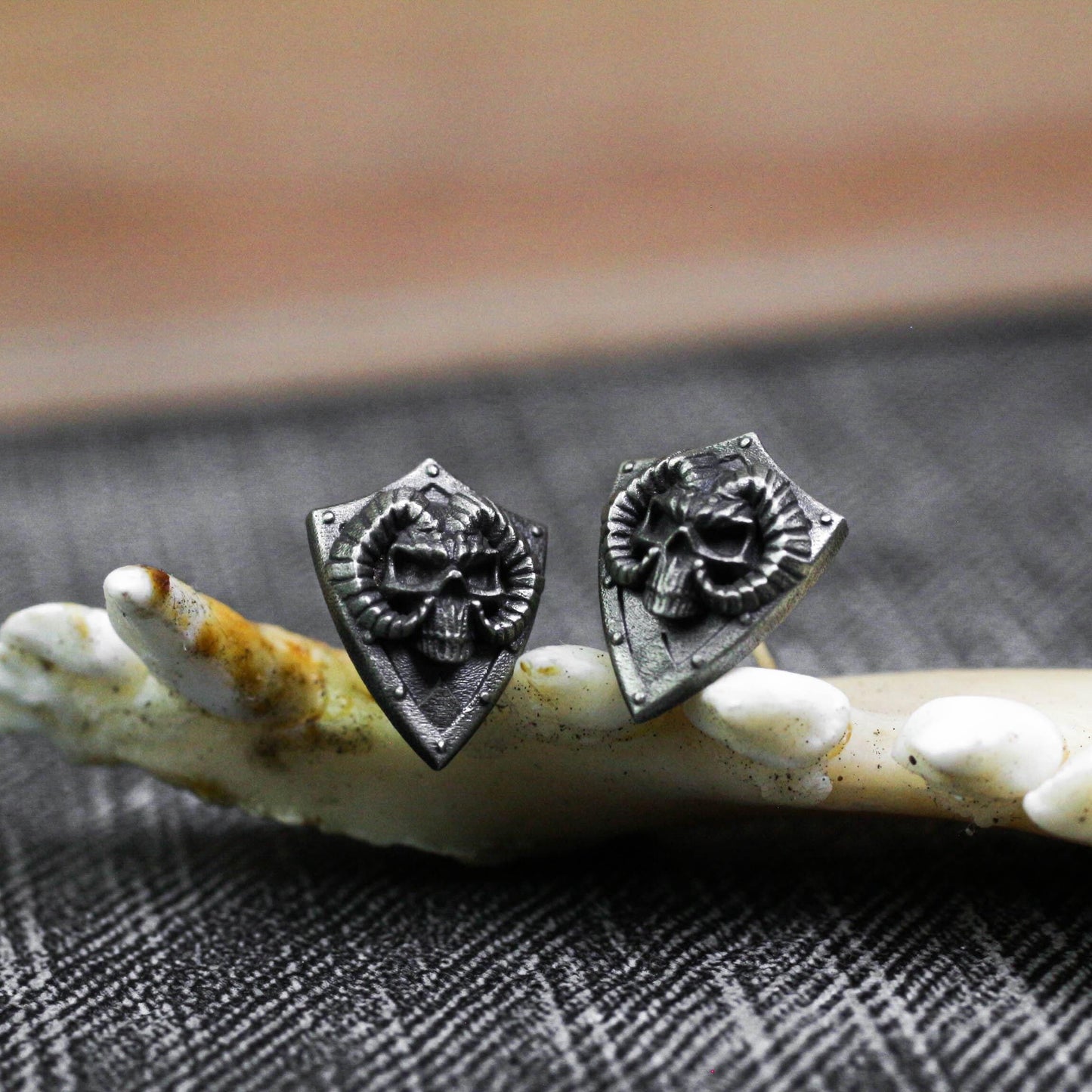 Ram Skull Shield Earrings - 925 Sterling Silver Handmade