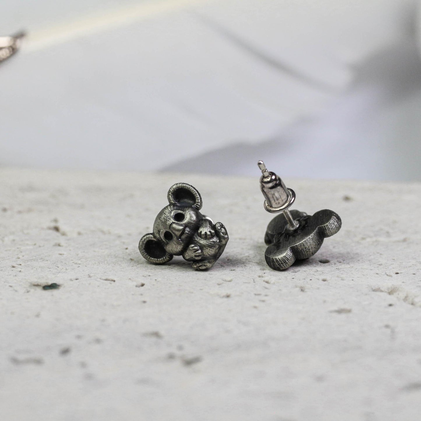 Tiny Mouse Earrings - 925 Sterling Silver Handmade