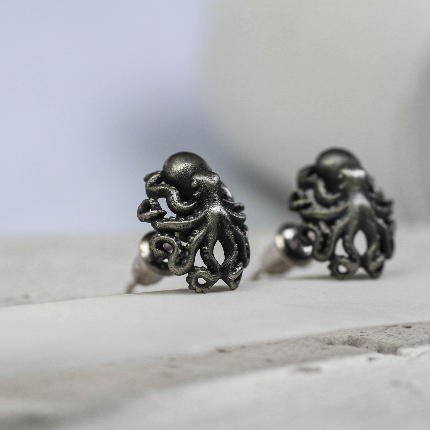 Minimal Octopus Stud Earrings - 925 Sterling Silver Handmade