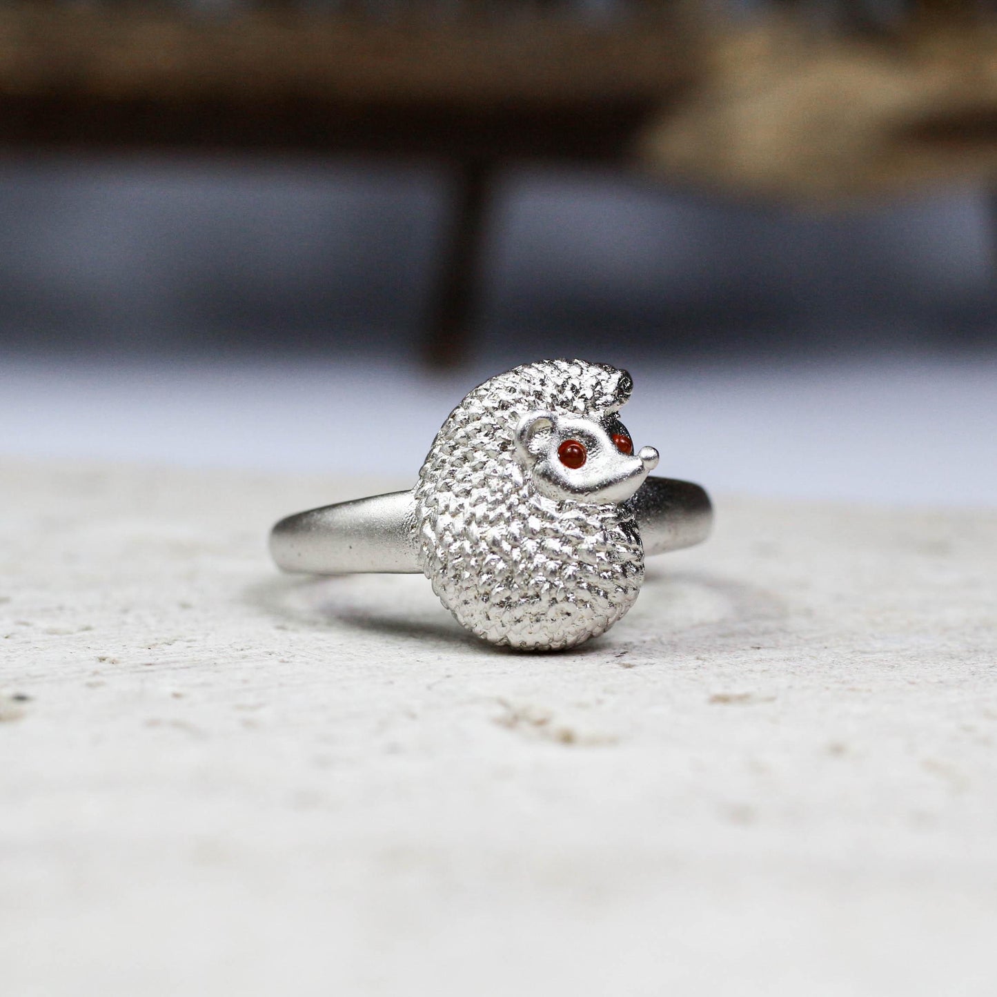 Curled Hedgehog Ring ââ‚?925 Sterling Silver Handmade Woodland Animal Jewelry