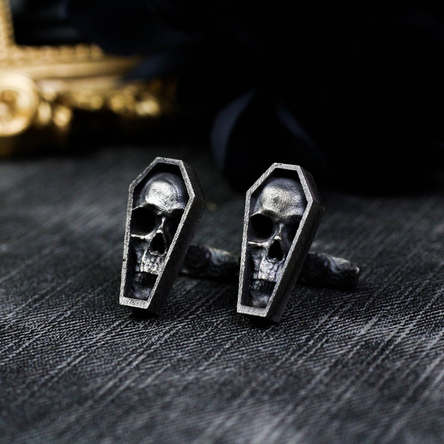 Coffin Skull Cufflinks, 925 Silver Handmade