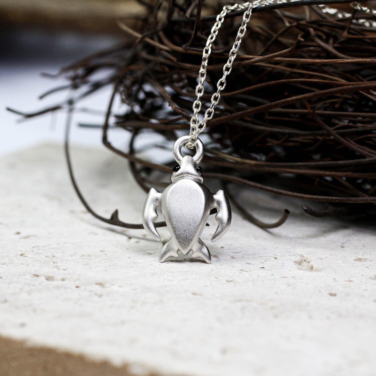Sea Turtle Pendant - 925 Sterling Silver Handmade (Eye Color Optional)