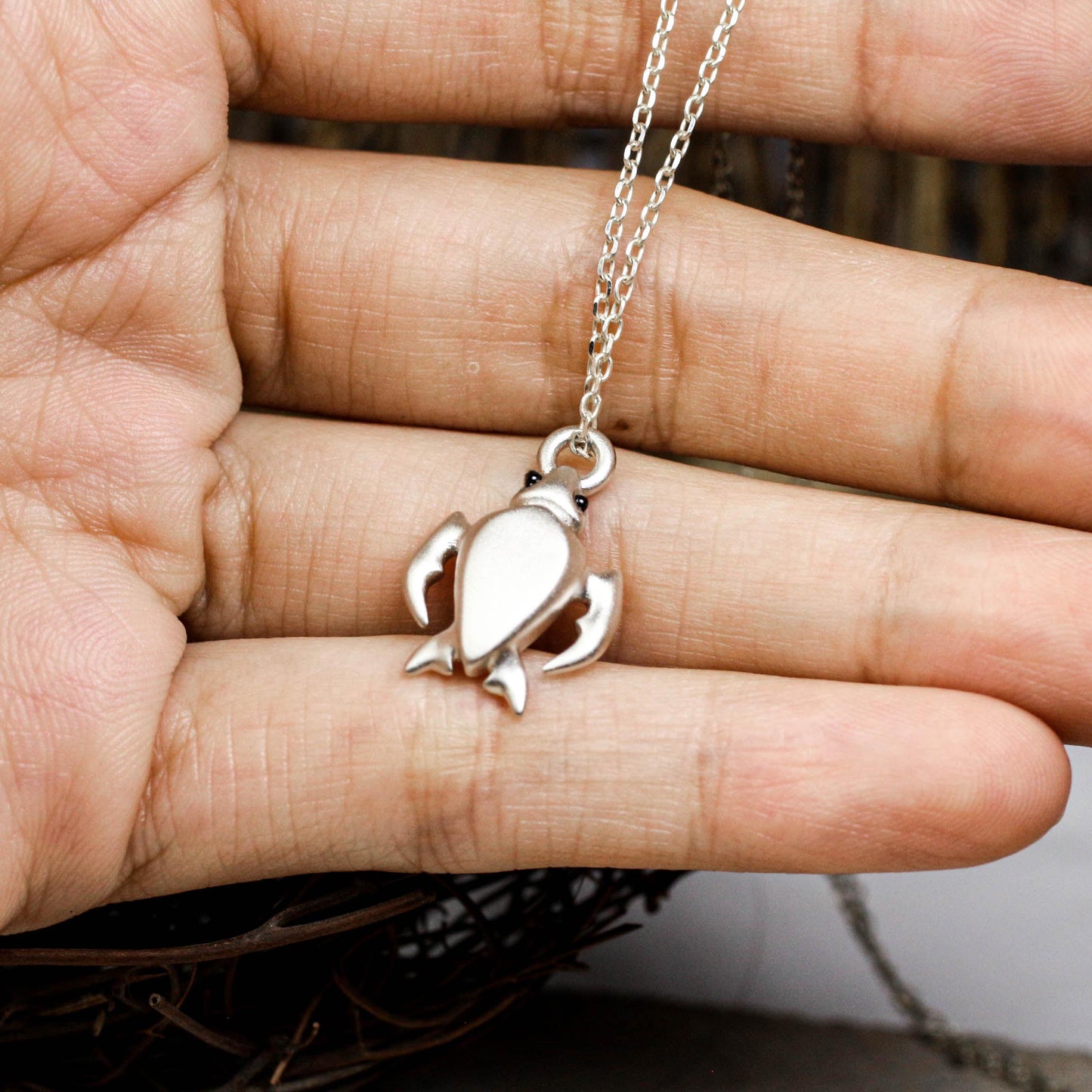 Sea Turtle Pendant - 925 Sterling Silver Handmade (Eye Color Optional)