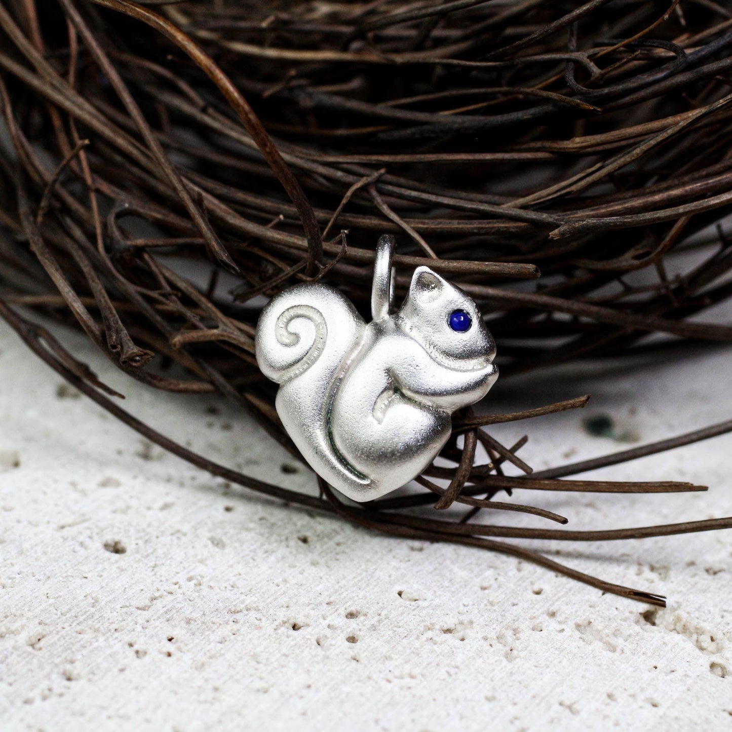 Squirrel Pendant - 925 Sterling Silver Handmade (Eye Color Optional)