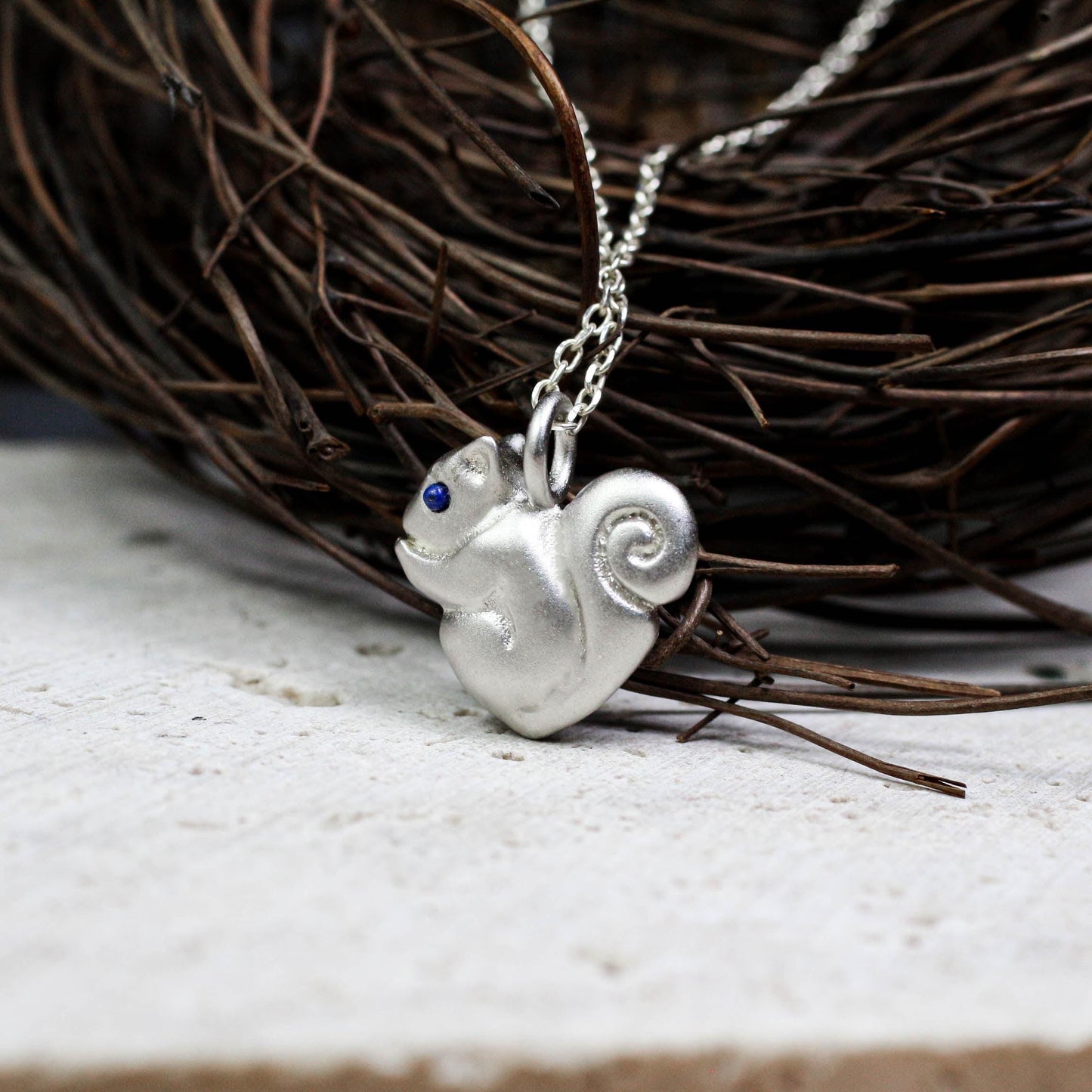Squirrel Pendant - 925 Sterling Silver Handmade (Eye Color Optional)