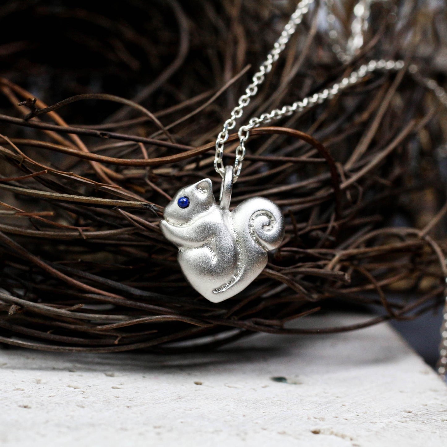 Squirrel Pendant - 925 Sterling Silver Handmade (Eye Color Optional)