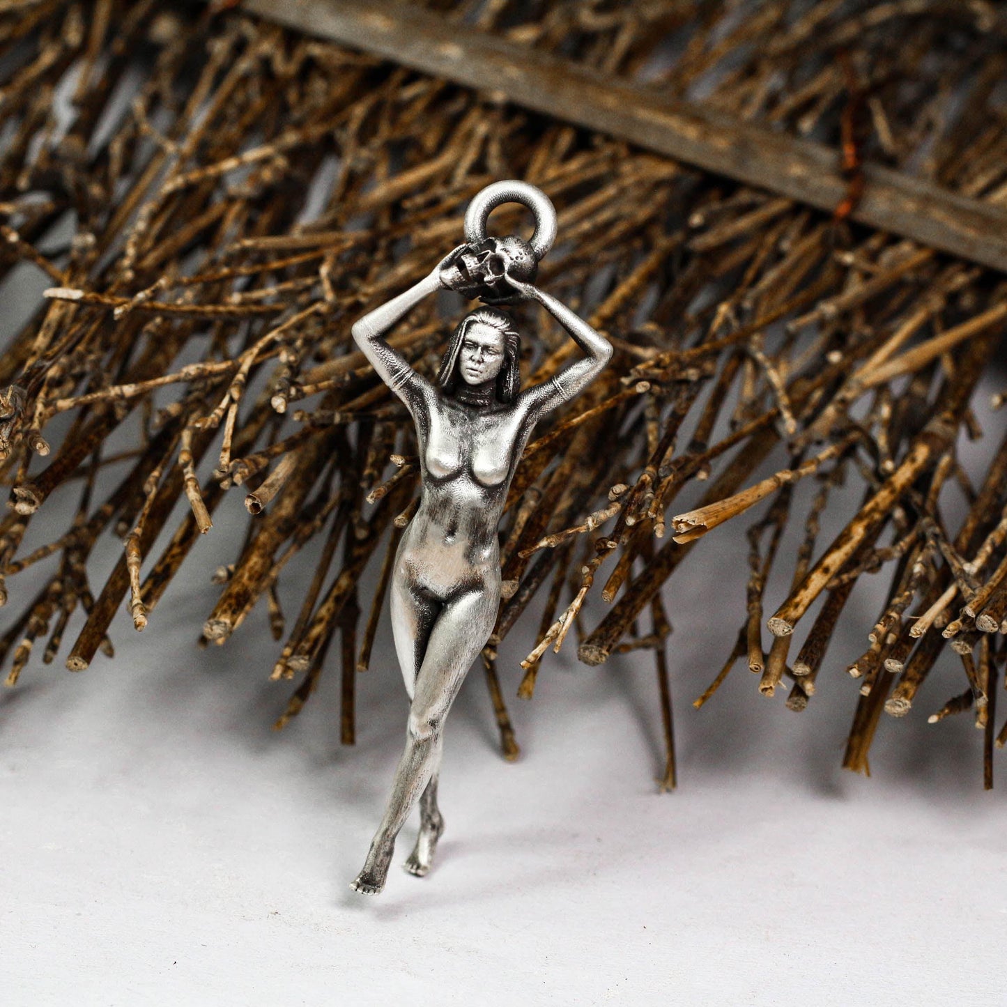 Dark Goddess Statue Pendant - Handcrafted in 925 Silver