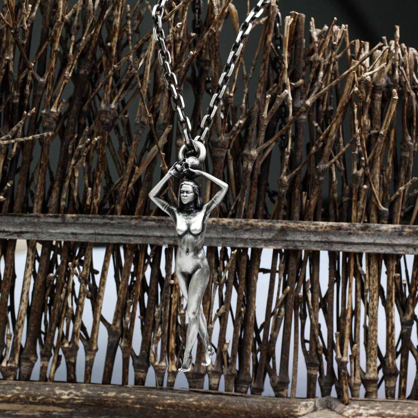 Dark Goddess Statue Pendant - Handcrafted in 925 Silver