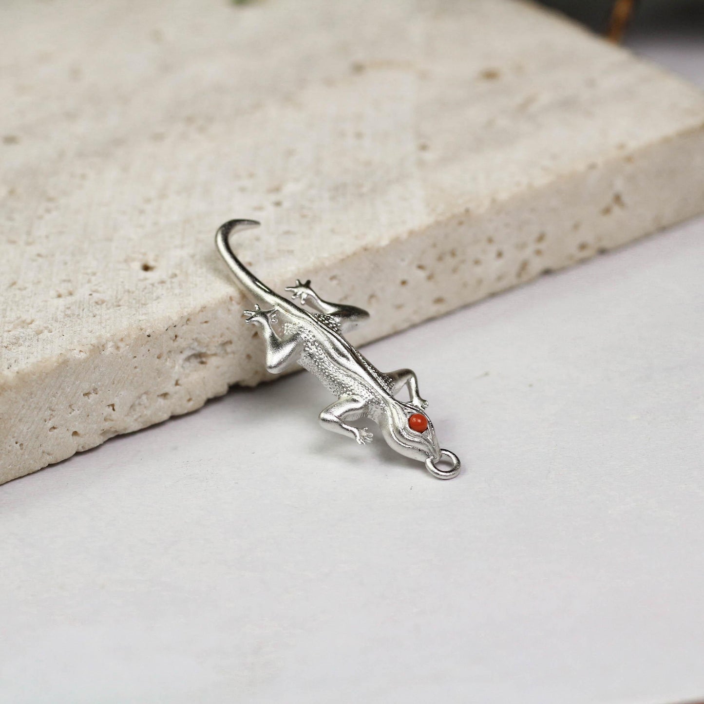 Gecko Pendant - 925 Sterling Silver Handmade (Eye Color Optional)