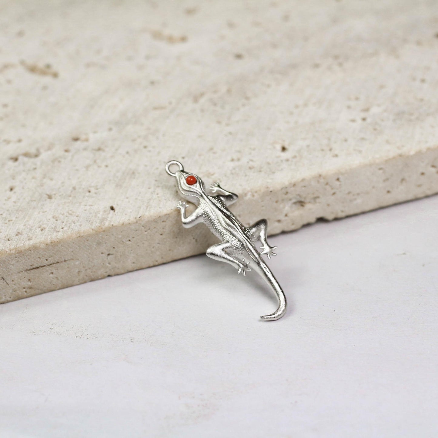 Gecko Pendant - 925 Sterling Silver Handmade (Eye Color Optional)