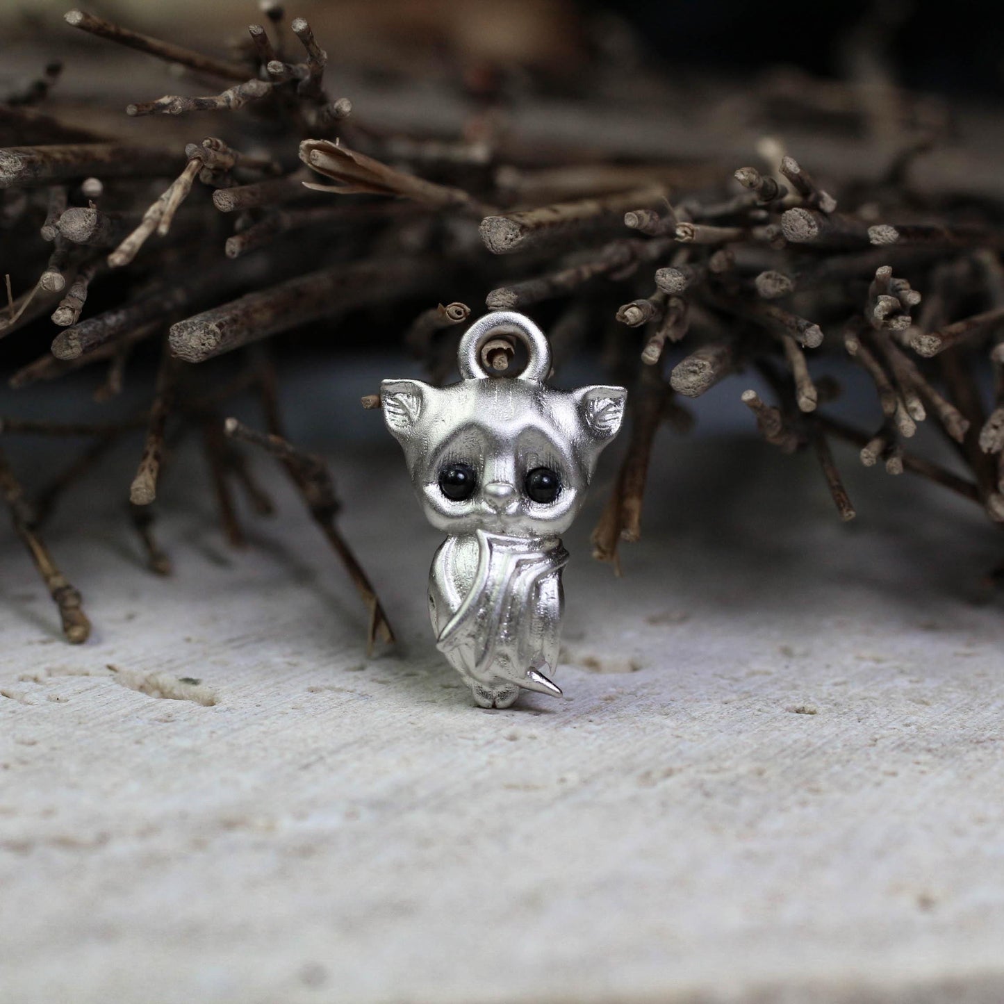 Bat Pendant - 925 Sterling Silver Handmade (Eye Color Optional)