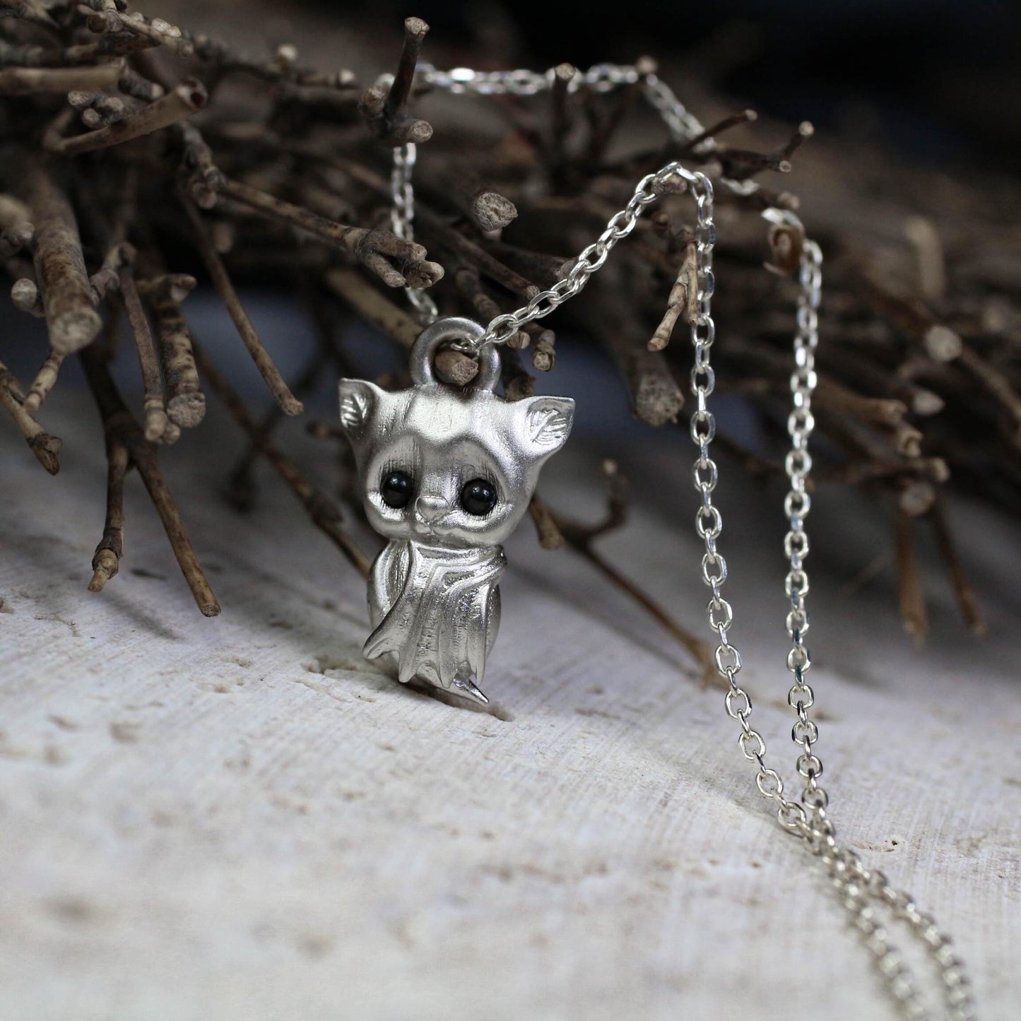 Bat Pendant - 925 Sterling Silver Handmade (Eye Color Optional)