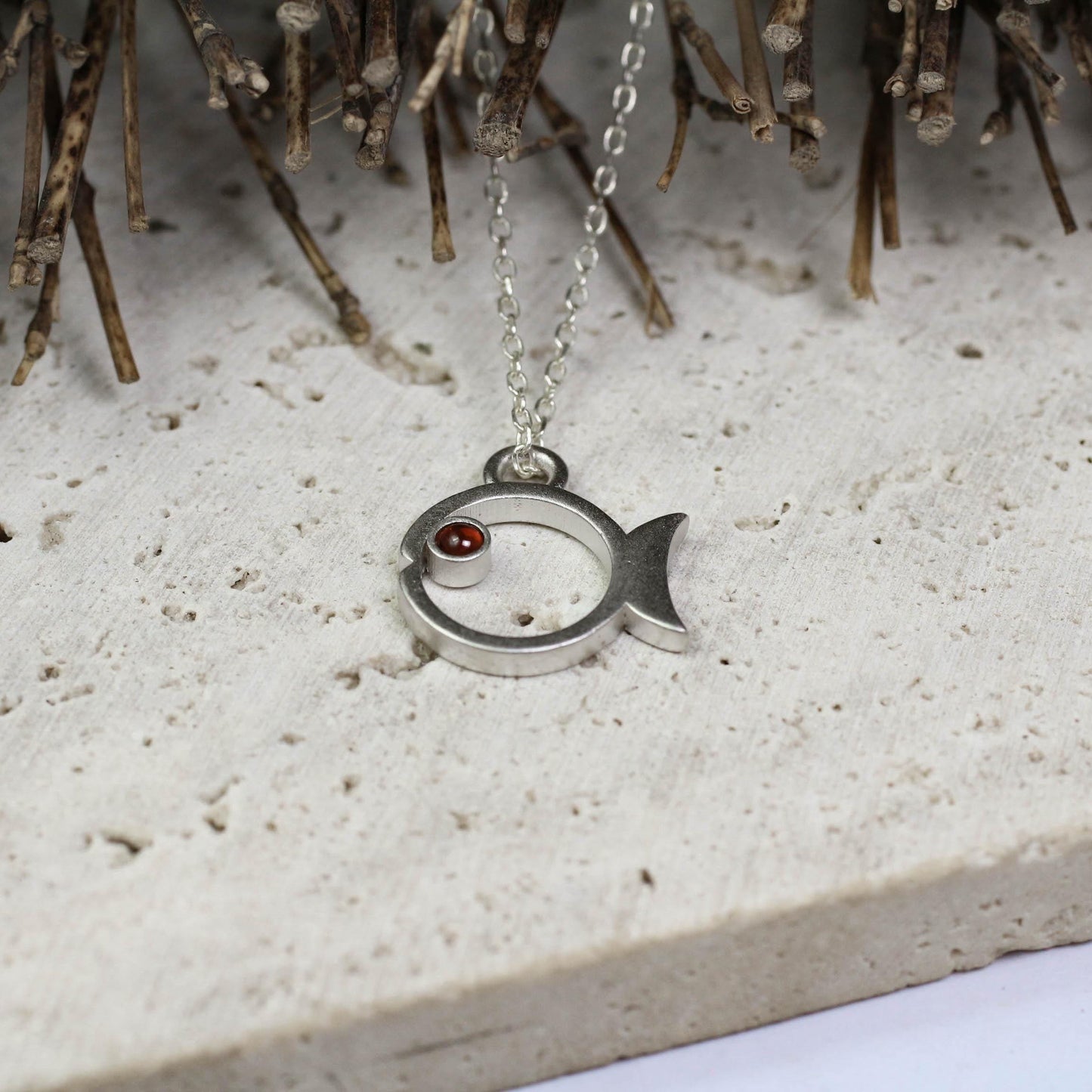Fish Pendant - 925 Sterling Silver Handmade (Eye Color Optional)