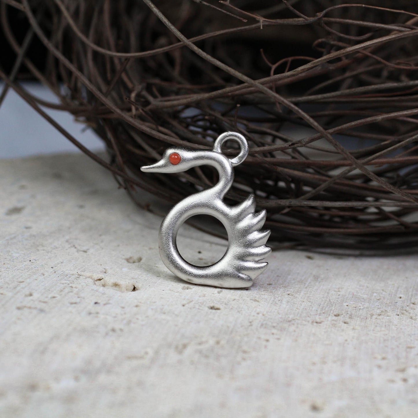Swan Pendant - 925 Sterling Silver Handmade (Eye Color Optional)
