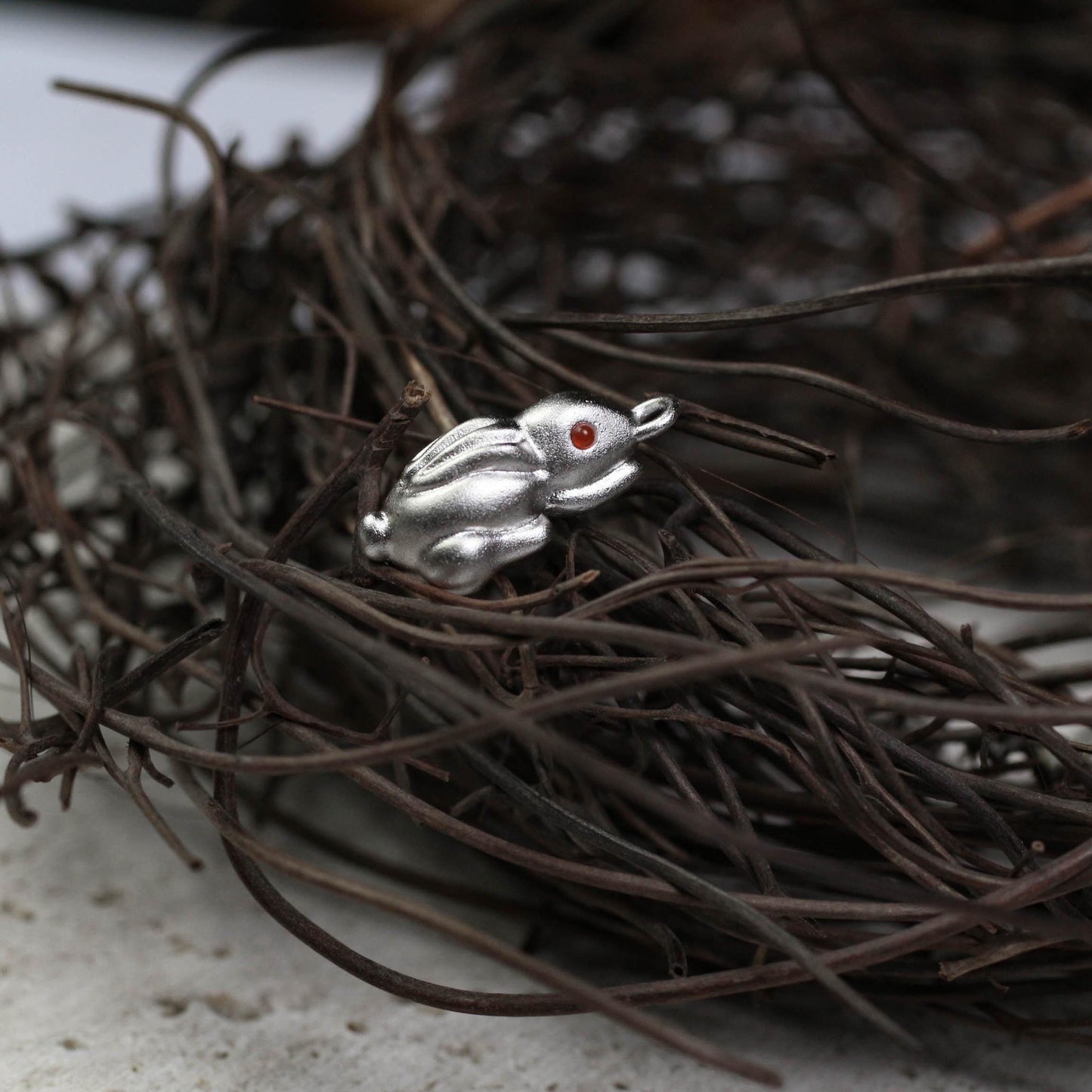 Rabbit Pendant - 925 Sterling Silver Handmade (Eye Color Optional)