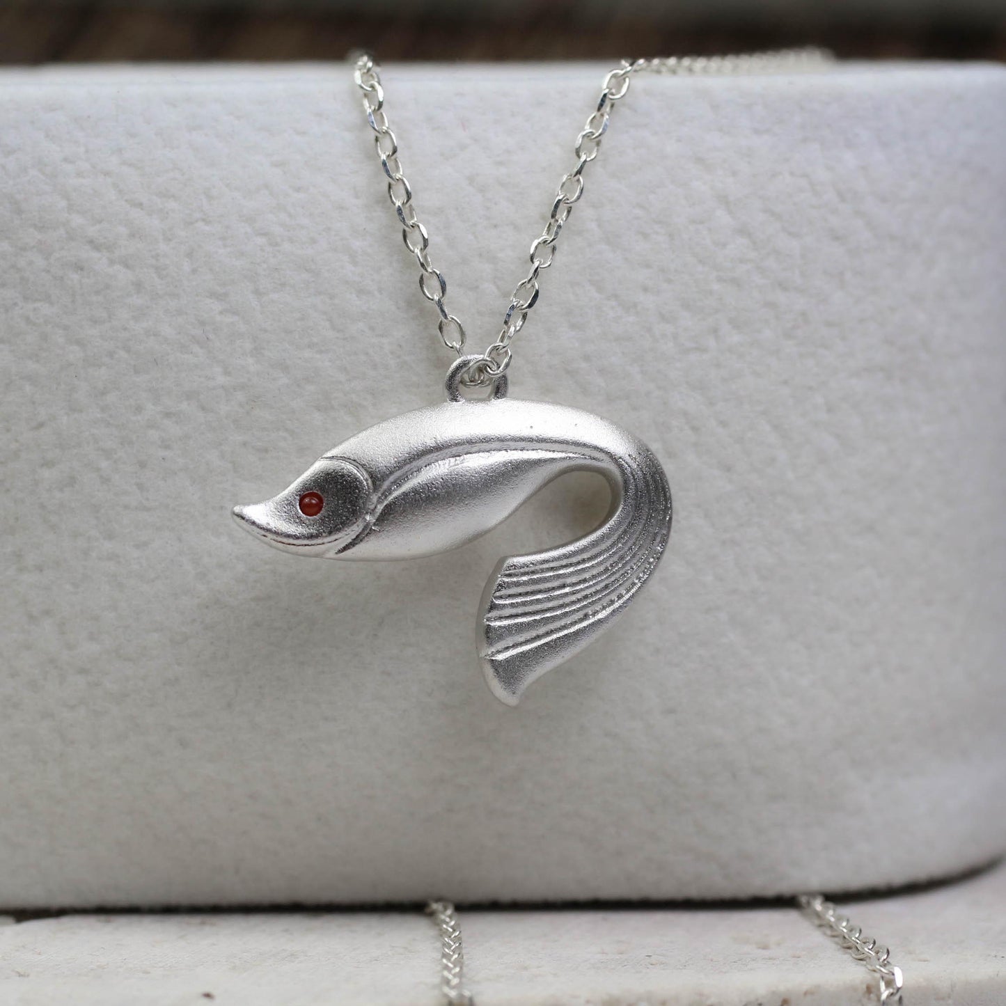 Dainty Fish Pendant - 925 Sterling Silver Handmade (Eye Color Optional)