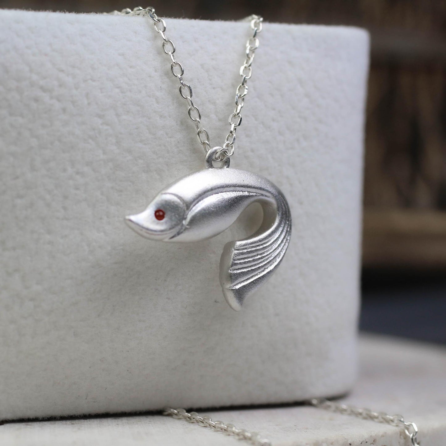 Dainty Fish Pendant - 925 Sterling Silver Handmade (Eye Color Optional)