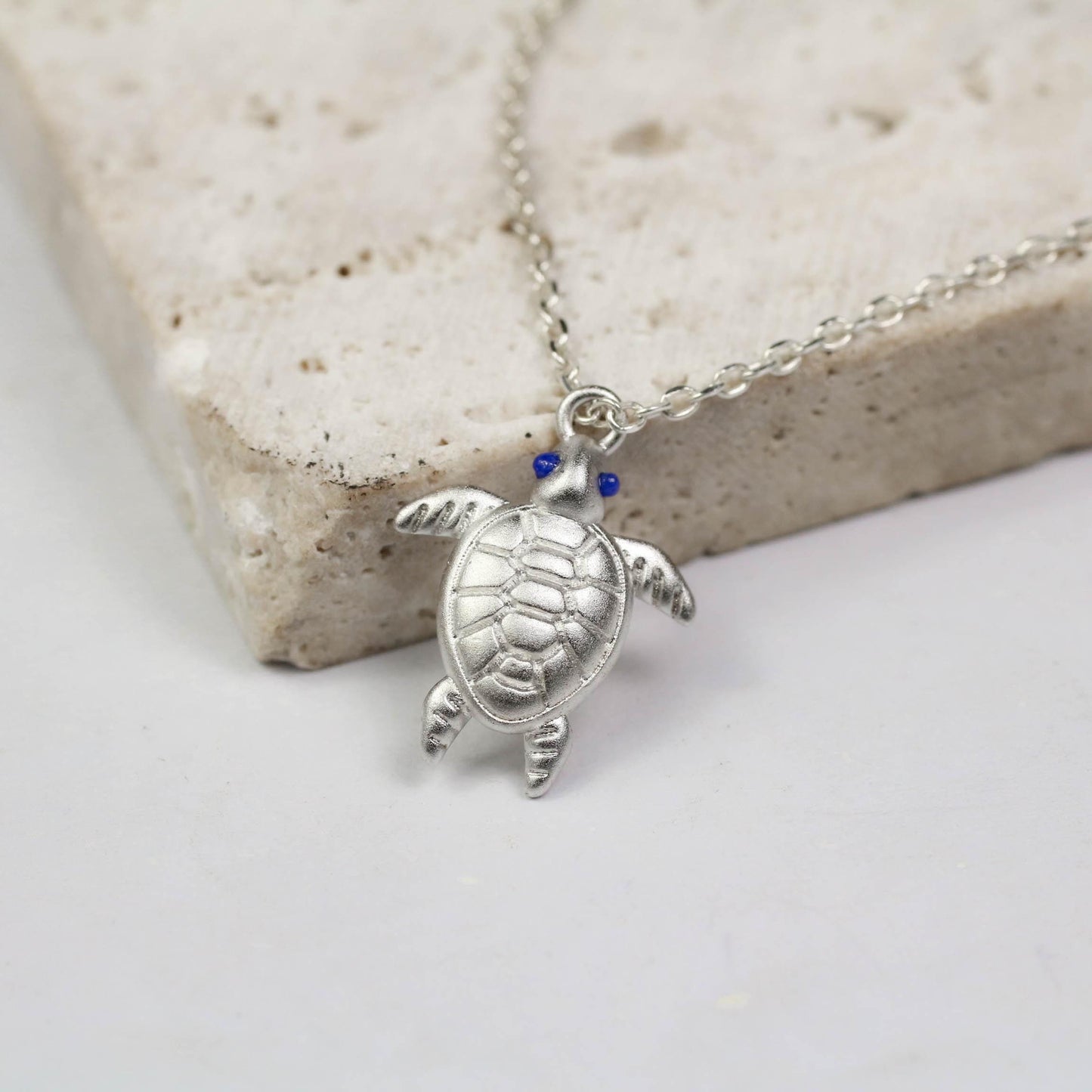 Sea Turtle Necklace - 925 Sterling Silver Handmade (Eye Color Optional)