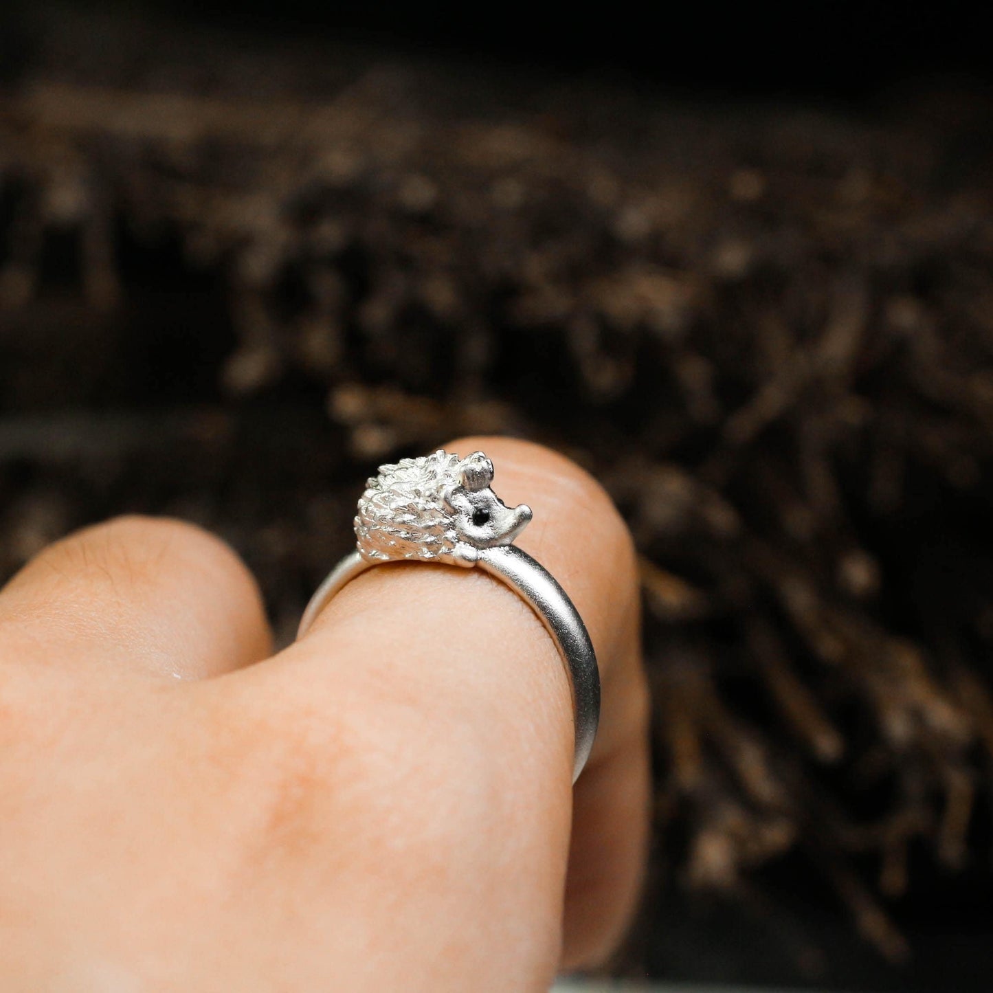 Mini Hedgehog Ring ââ‚?925 Sterling Silver Handmade Animal Jewelry