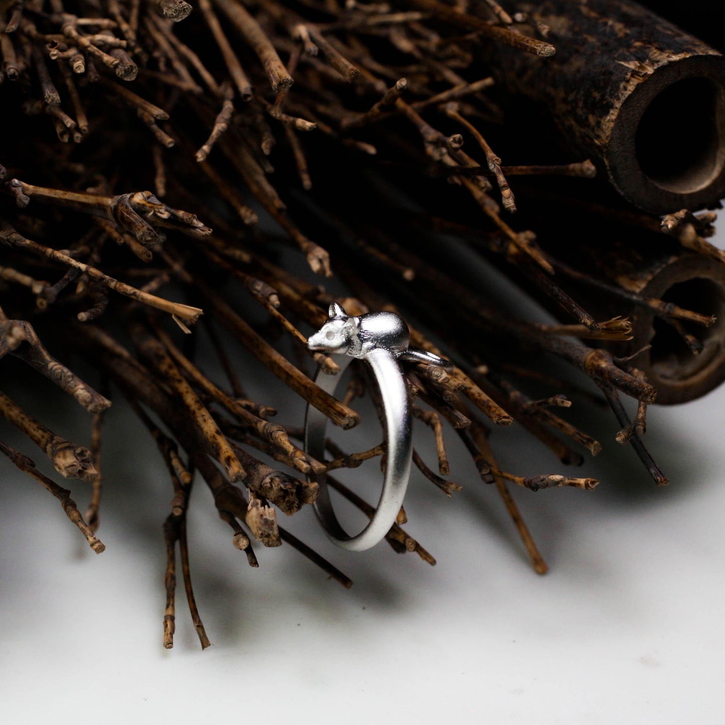 Tiny Mouse Ring ââ‚?925 Sterling Silver Handmade Whimsical Animal Jewelry
