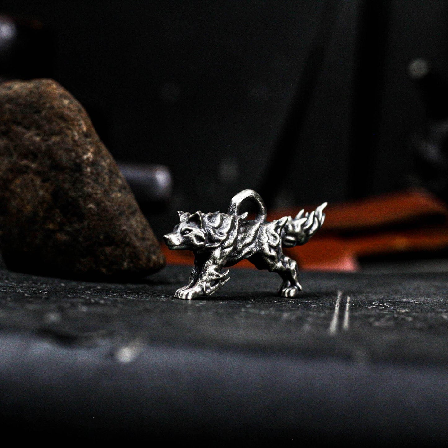 Mythic Flame Wolf Pendant - 925 Silver Handcrafted