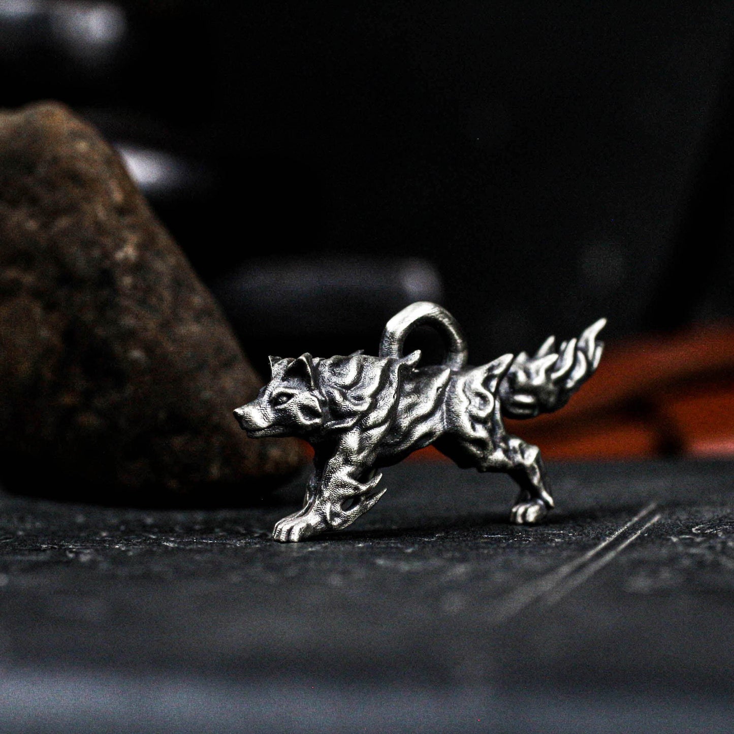 Mythic Flame Wolf Pendant - 925 Silver Handcrafted