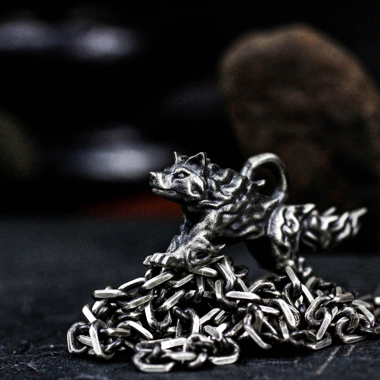 Mythic Flame Wolf Pendant - 925 Silver Handcrafted