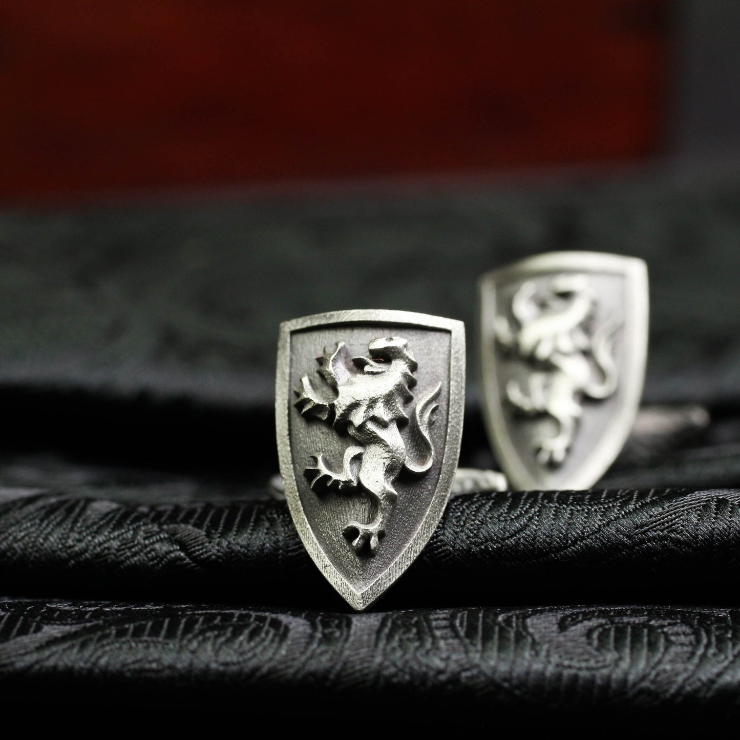 Lion Shield Crest Cufflinks - 925 Silver Handmade