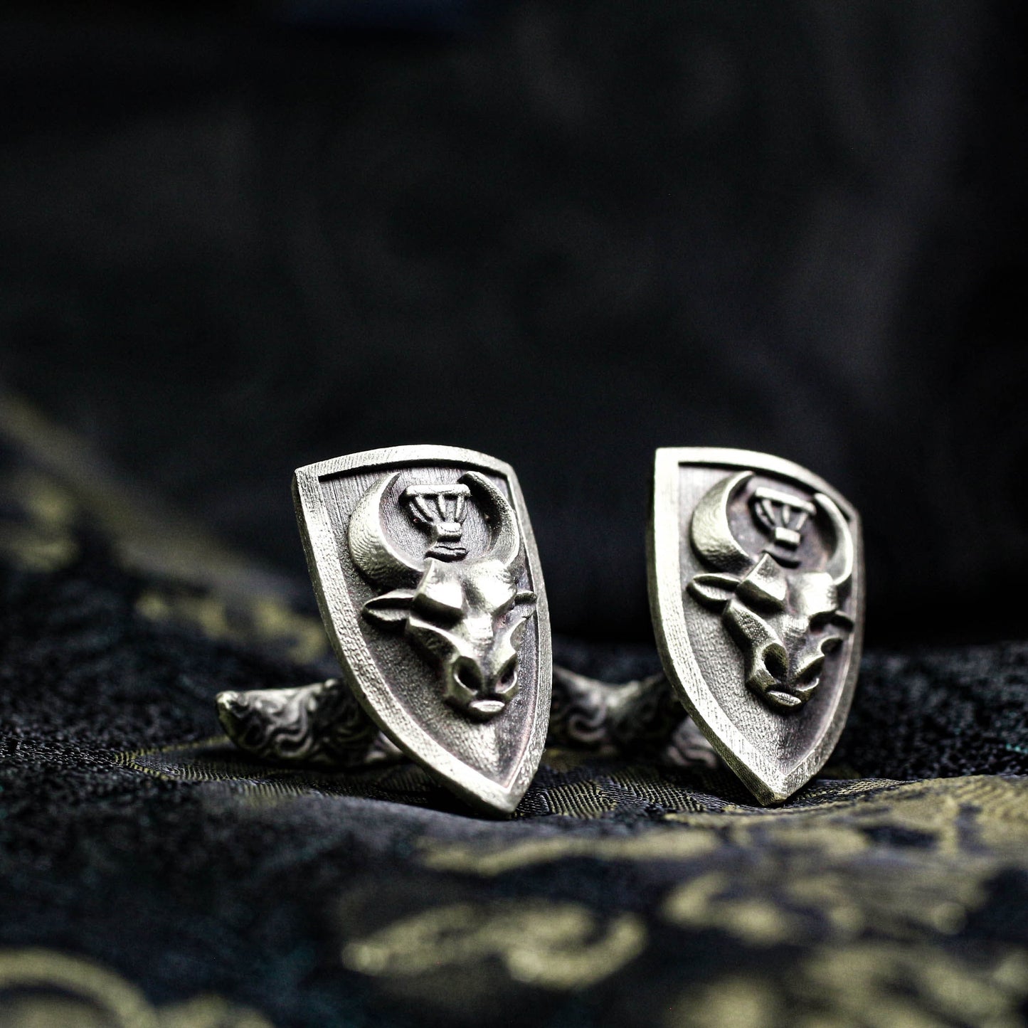 Bull Shield Cufflinks - 925 Silver Handmade