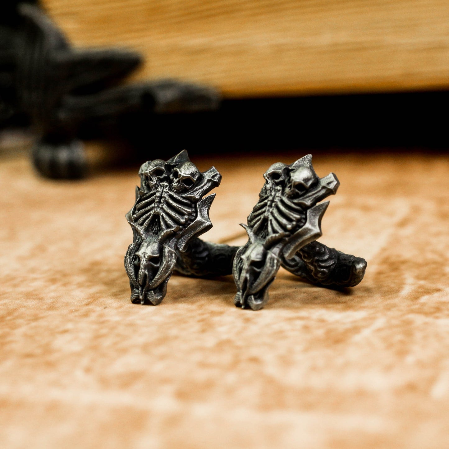 Double Life Skull Shield Cufflinks - 925 Silver Handmade