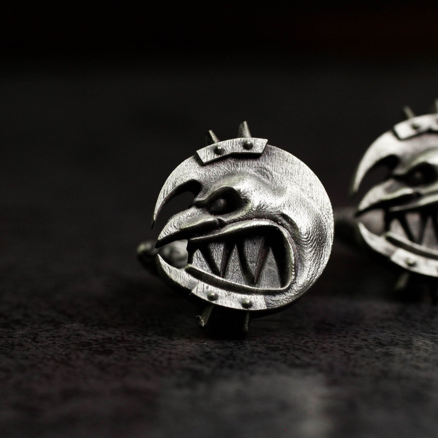 Dark Moon Child Cufflinks, Raven Skull Witch Jewelry - 925 Sterling Silver Handmade