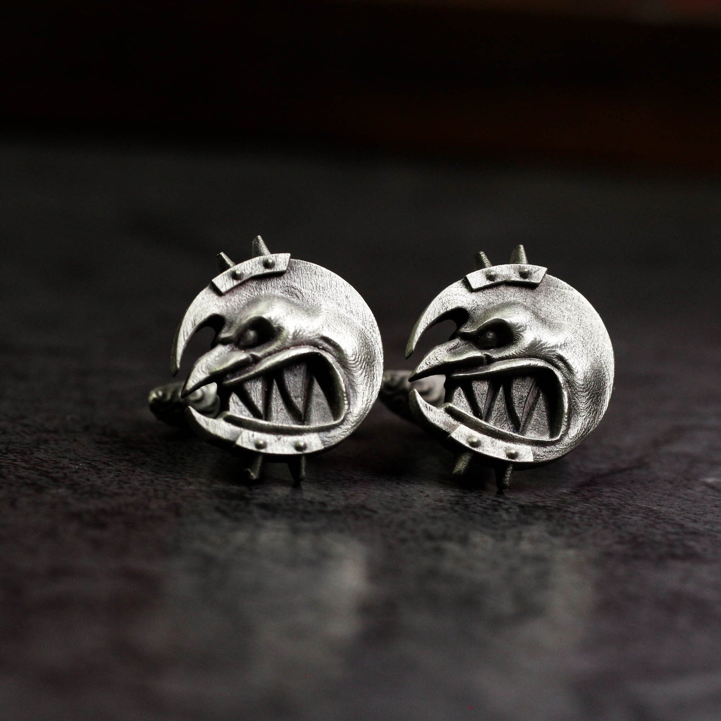 Dark Moon Child Cufflinks, Raven Skull Witch Jewelry - 925 Sterling Silver Handmade