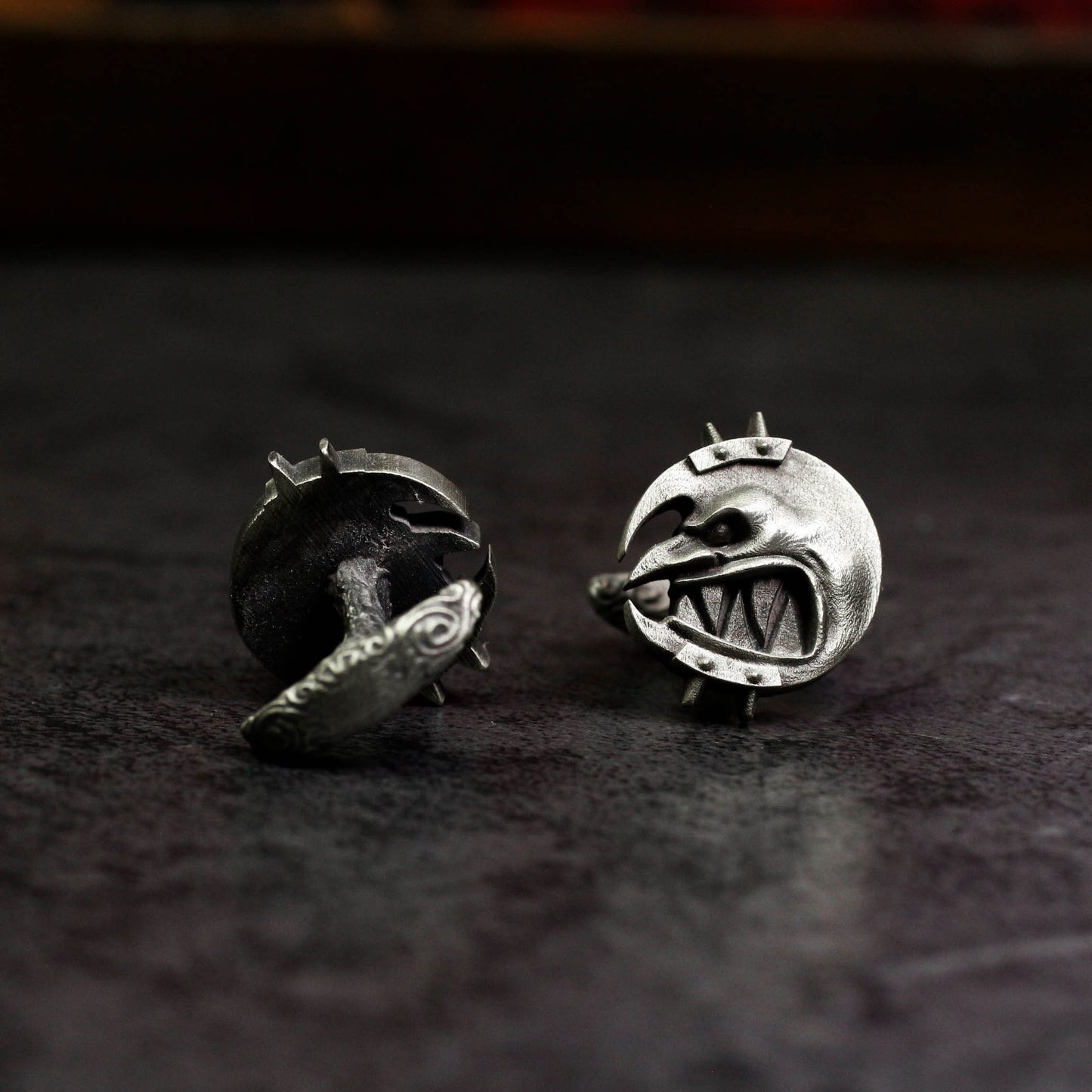 Dark Moon Child Cufflinks, Raven Skull Witch Jewelry - 925 Sterling Silver Handmade