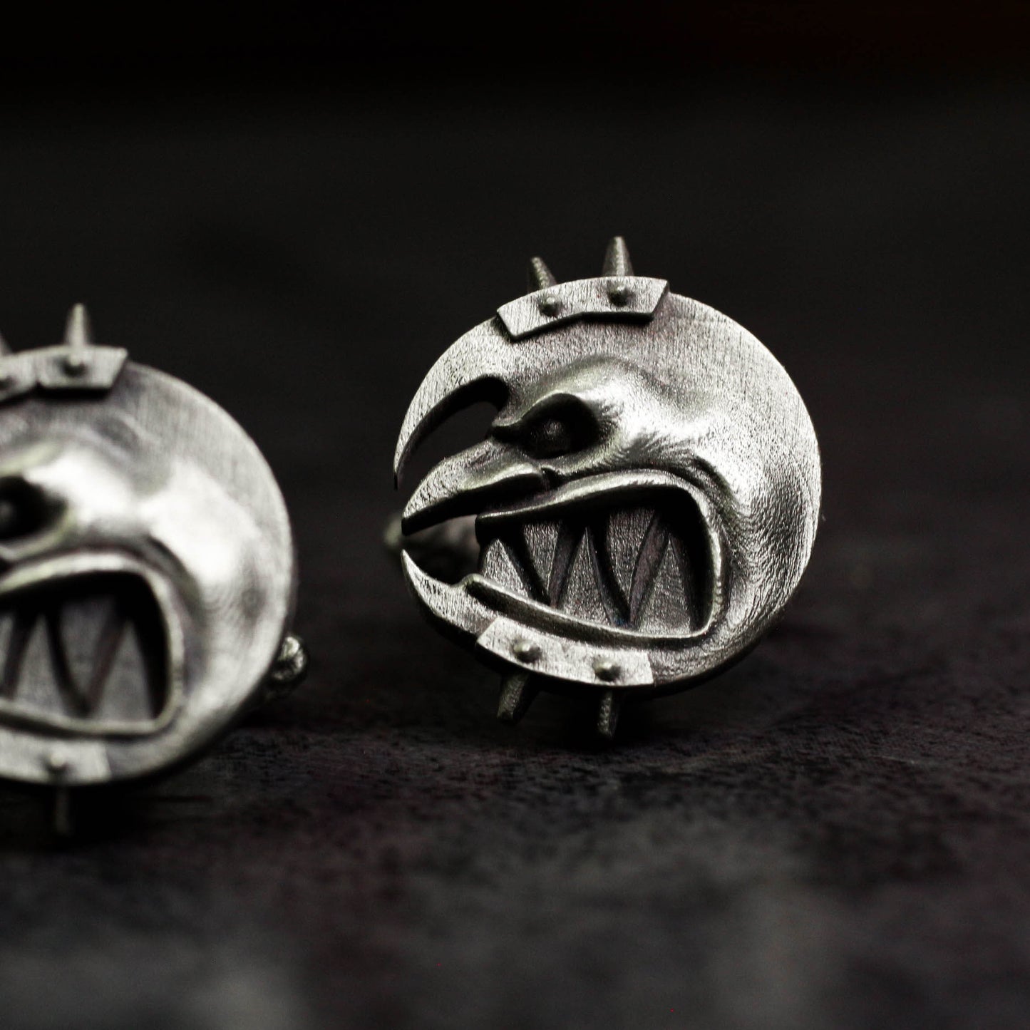 Dark Moon Child Cufflinks, Raven Skull Witch Jewelry - 925 Sterling Silver Handmade