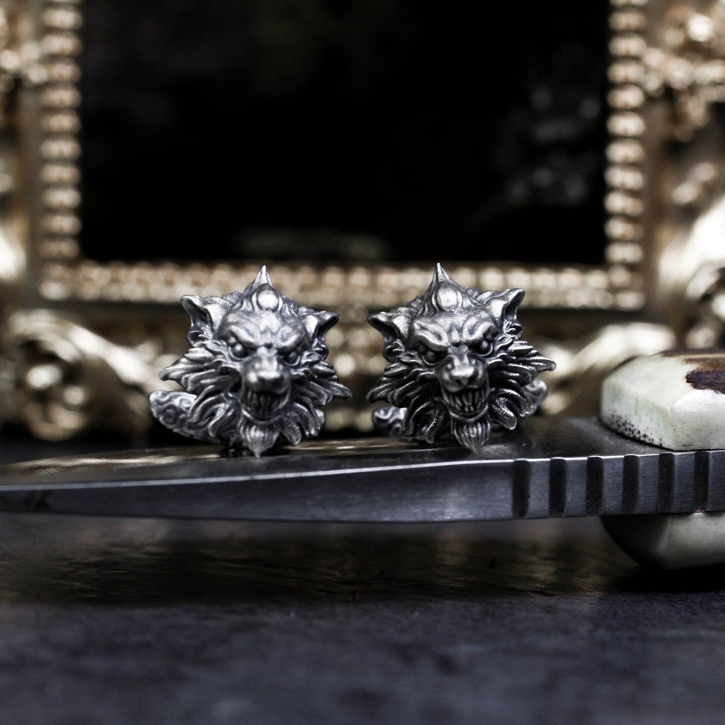 Wolf Cufflinks, Stylish Wedding Wolves - 925 Sterling Silver Handmade