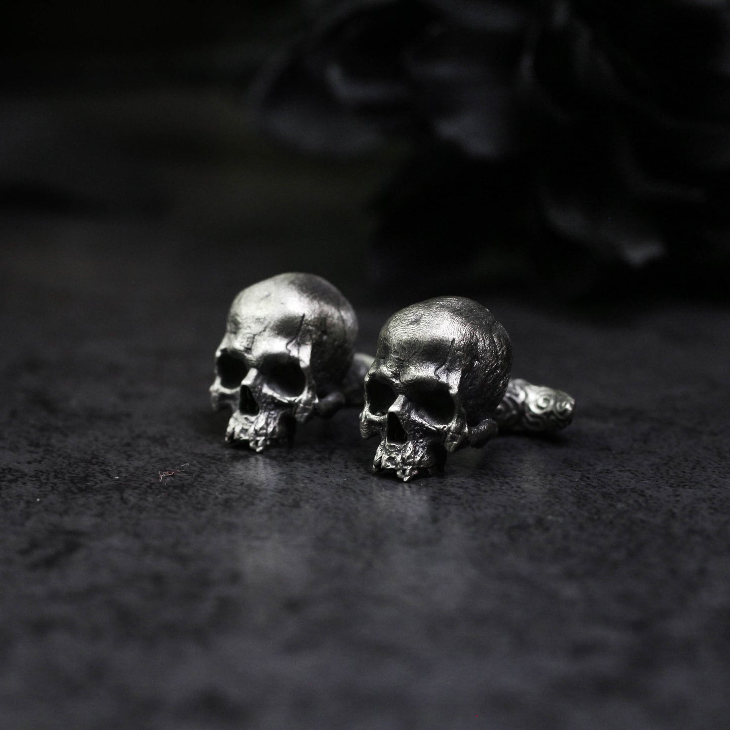 Human Skull Cufflinks, Hand-Cast - 925 Sterling Silver Handmade