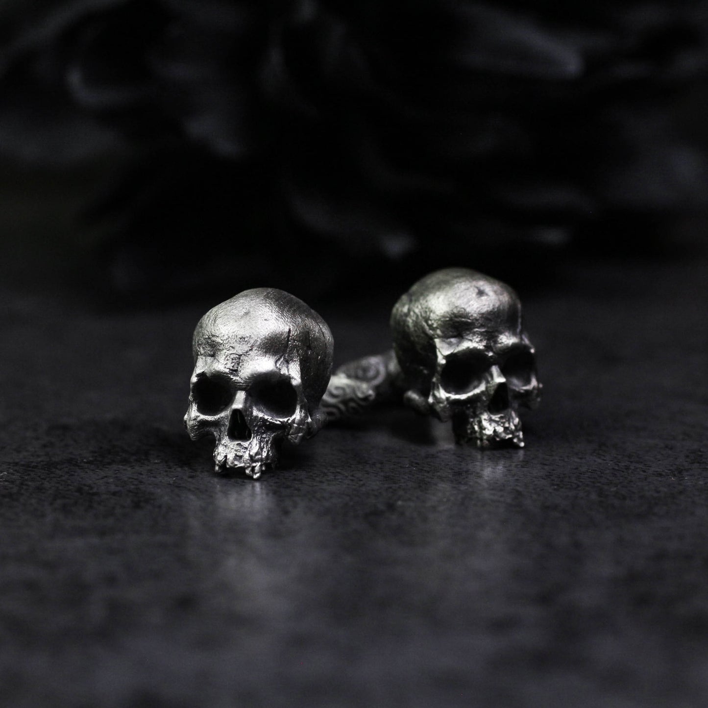 Human Skull Cufflinks, Hand-Cast - 925 Sterling Silver Handmade
