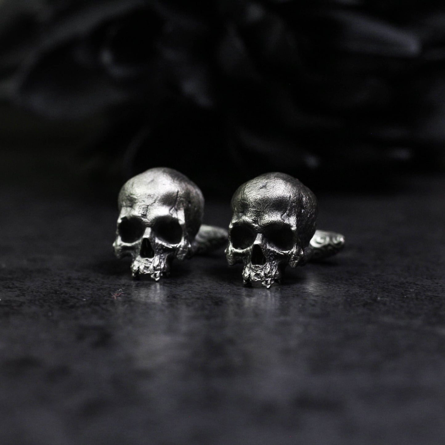 Human Skull Cufflinks, Hand-Cast - 925 Sterling Silver Handmade