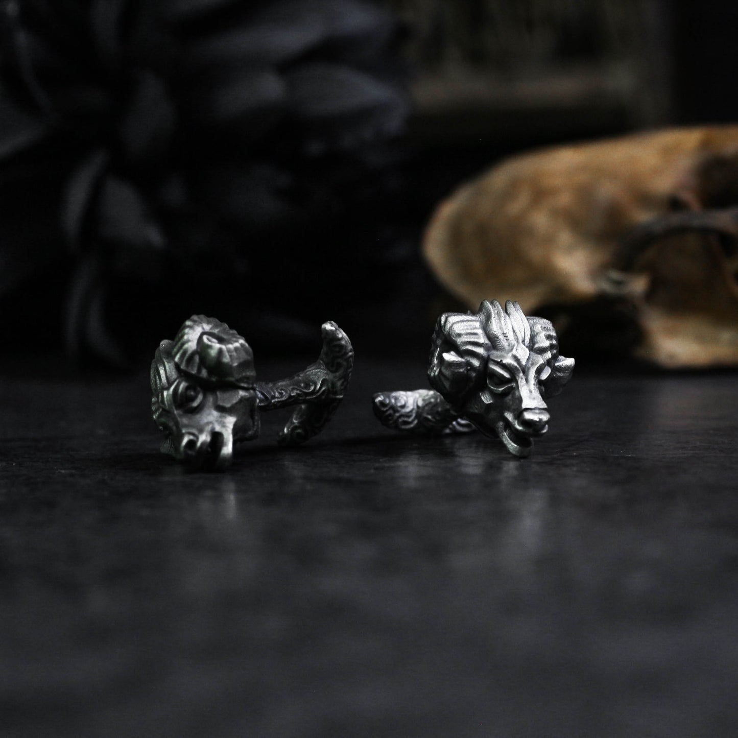Ram's Horn Skull Cufflinks - 925 Sterling Silver Handmade