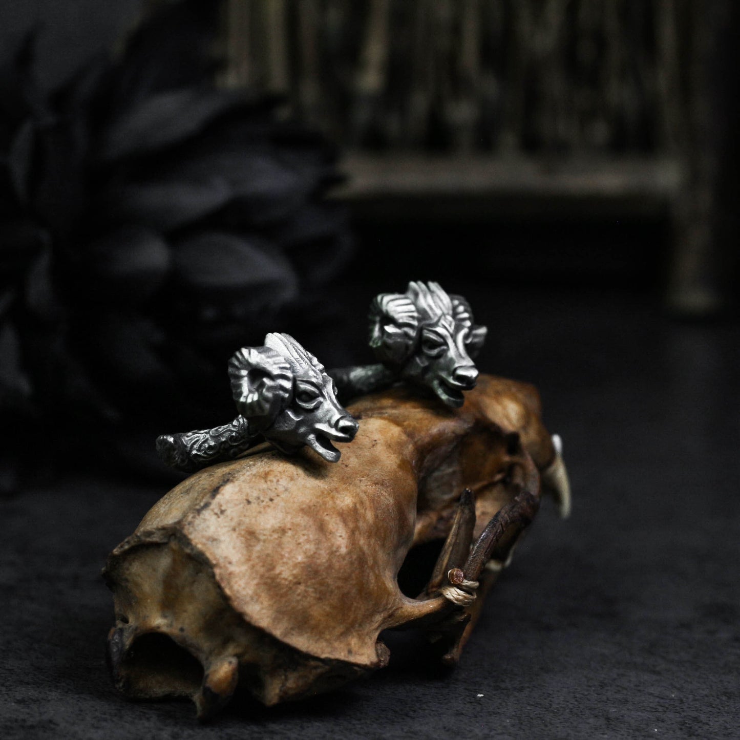 Ram's Horn Skull Cufflinks - 925 Sterling Silver Handmade