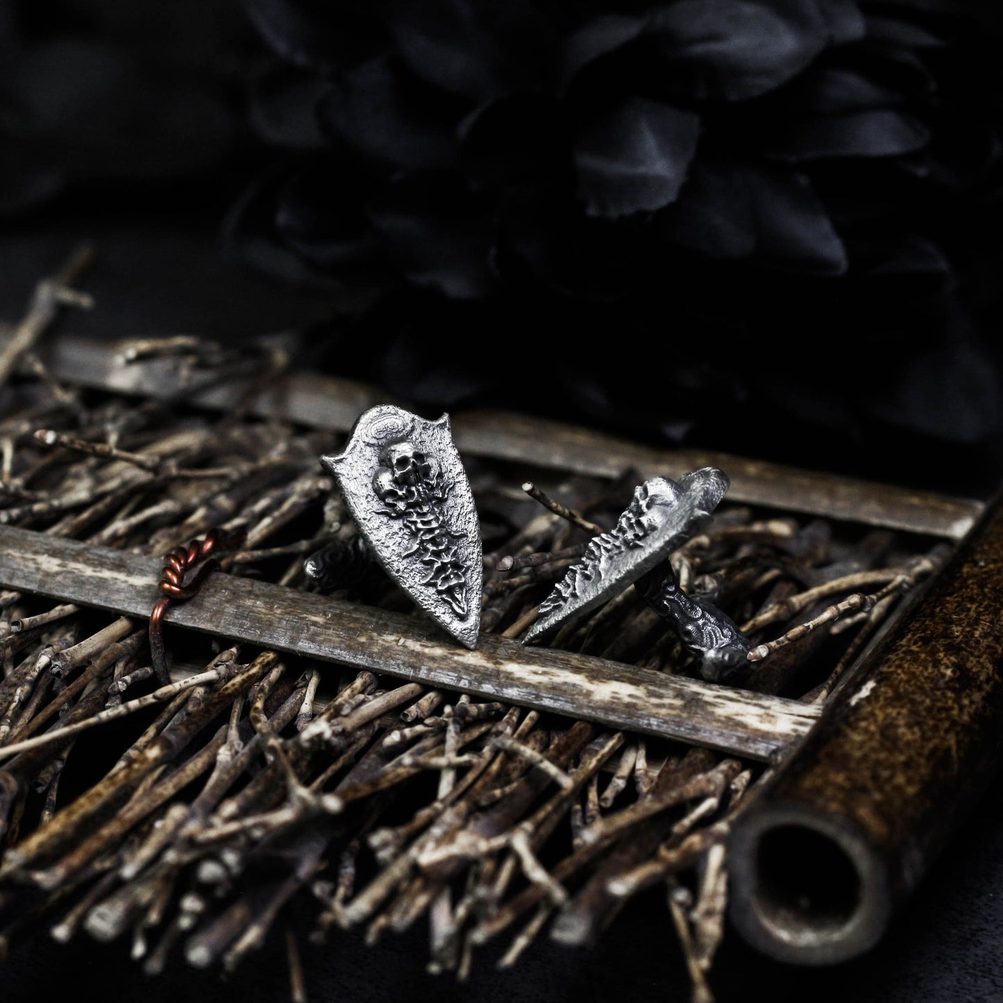 Skeleton Vertebra Shield Cufflinks - Handmade 925 Silver Gothic Wedding