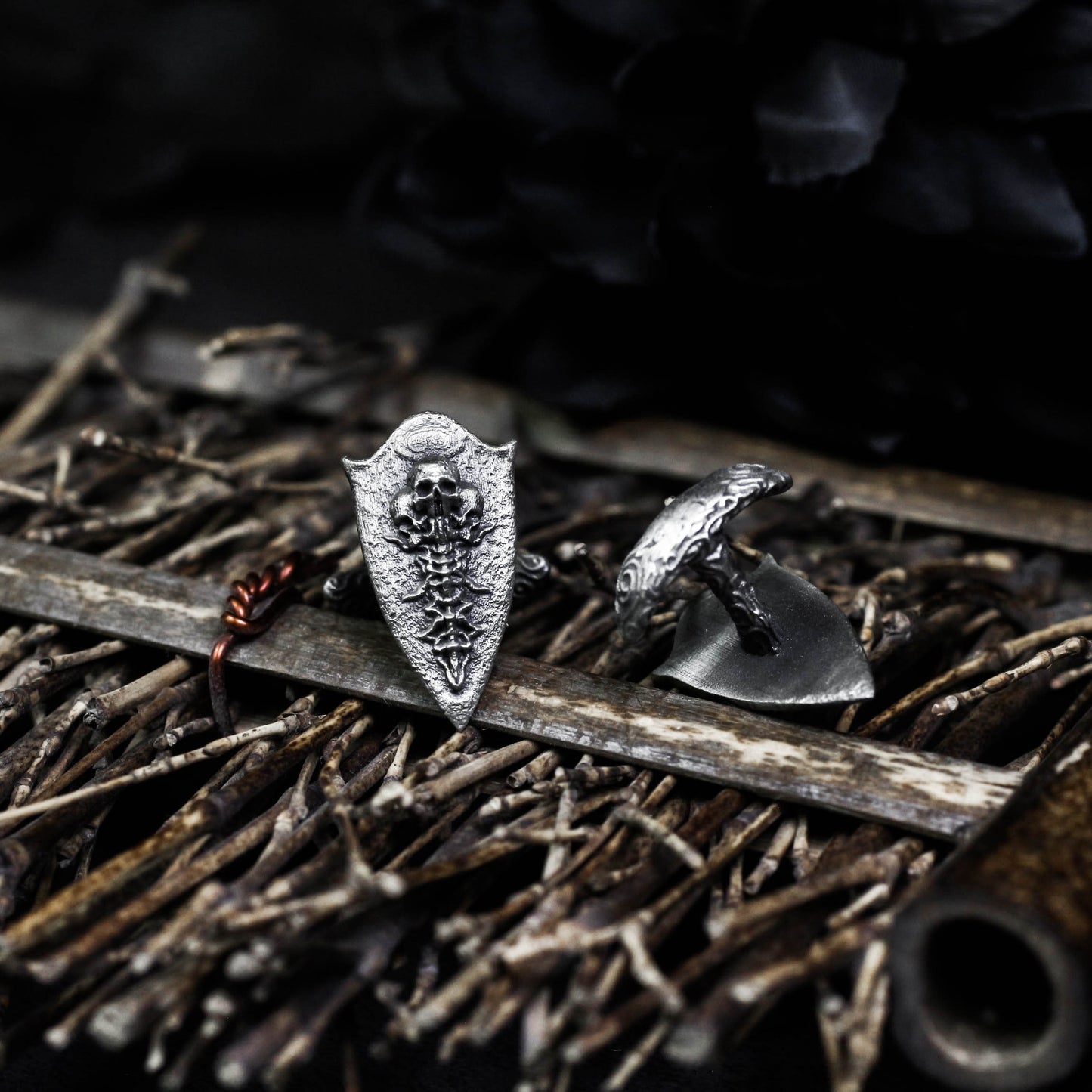 Skeleton Vertebra Shield Cufflinks - Handmade 925 Silver Gothic Wedding
