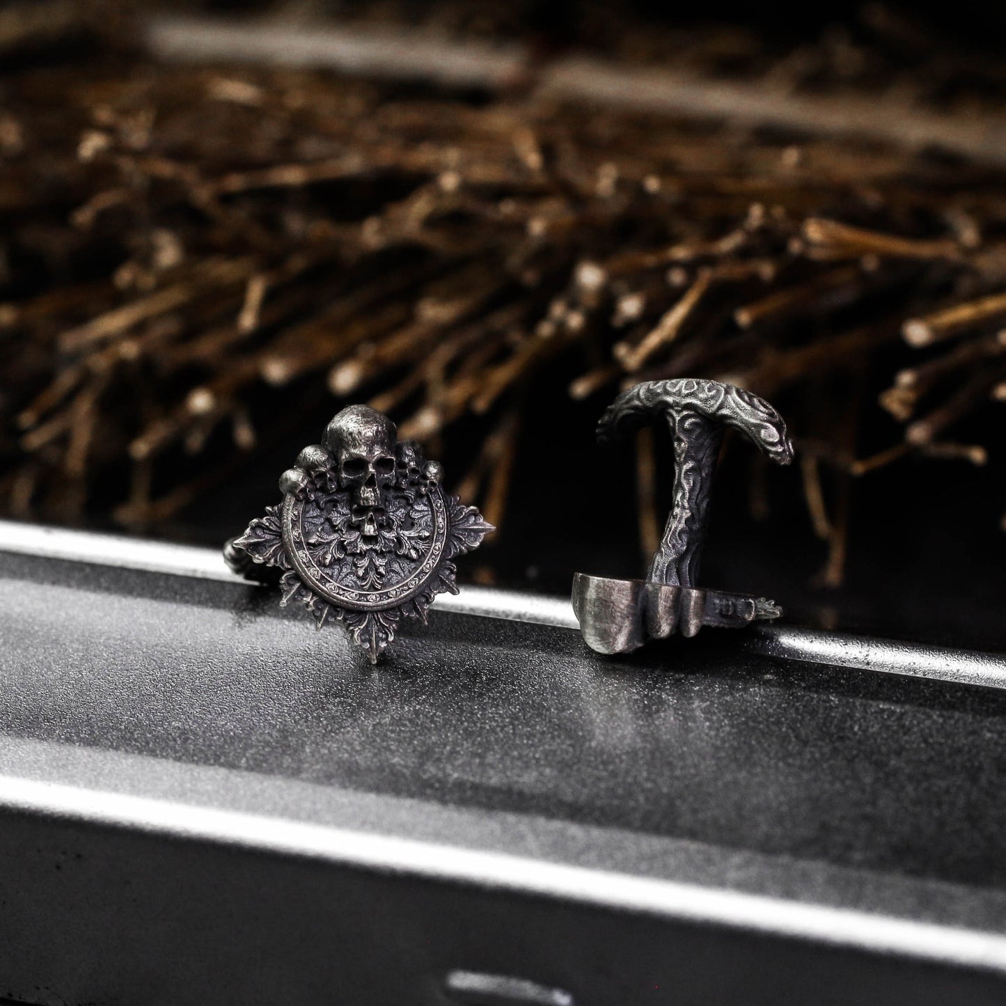 Baroque Skull Cufflinks - 925 Silver Handmade